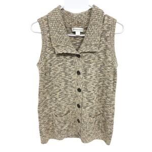 Christopher & Banks Womens Beige Button Front Sleeveless Cardigan Sweater Sz S